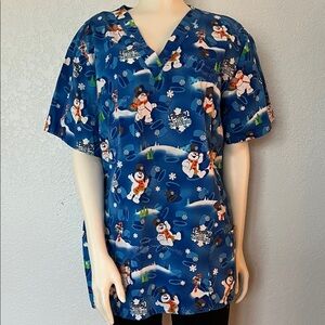 Frosty the Snowman XL Winter Scrub Top Cute Winter Print Medical Festive Wear